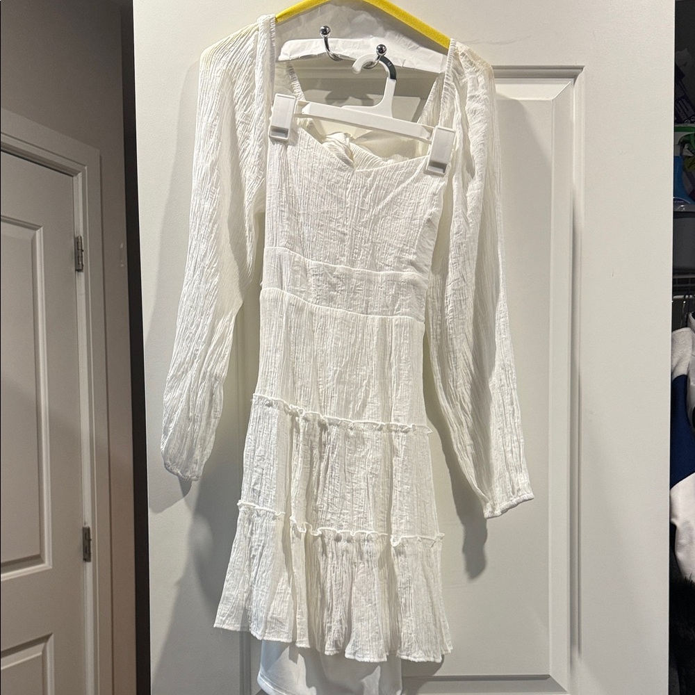 White Long Sleeve Dress with Double Bow Back